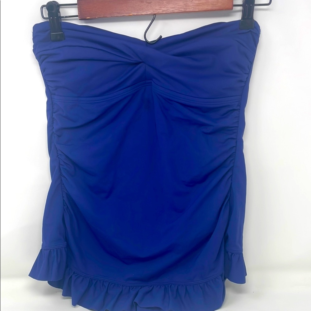 Jantzen Blue Strapless Ruched One-Piece Swimsuit Size 8 Excellent Condition